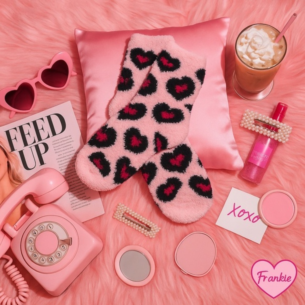 Betsey Johnson Pink Fuzzy Socks 3-Pack Leopard & Stripe Cozy Lounge Socks NWT